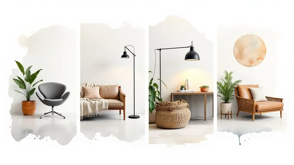 A minimalist living room showcasing popular interior design styles.