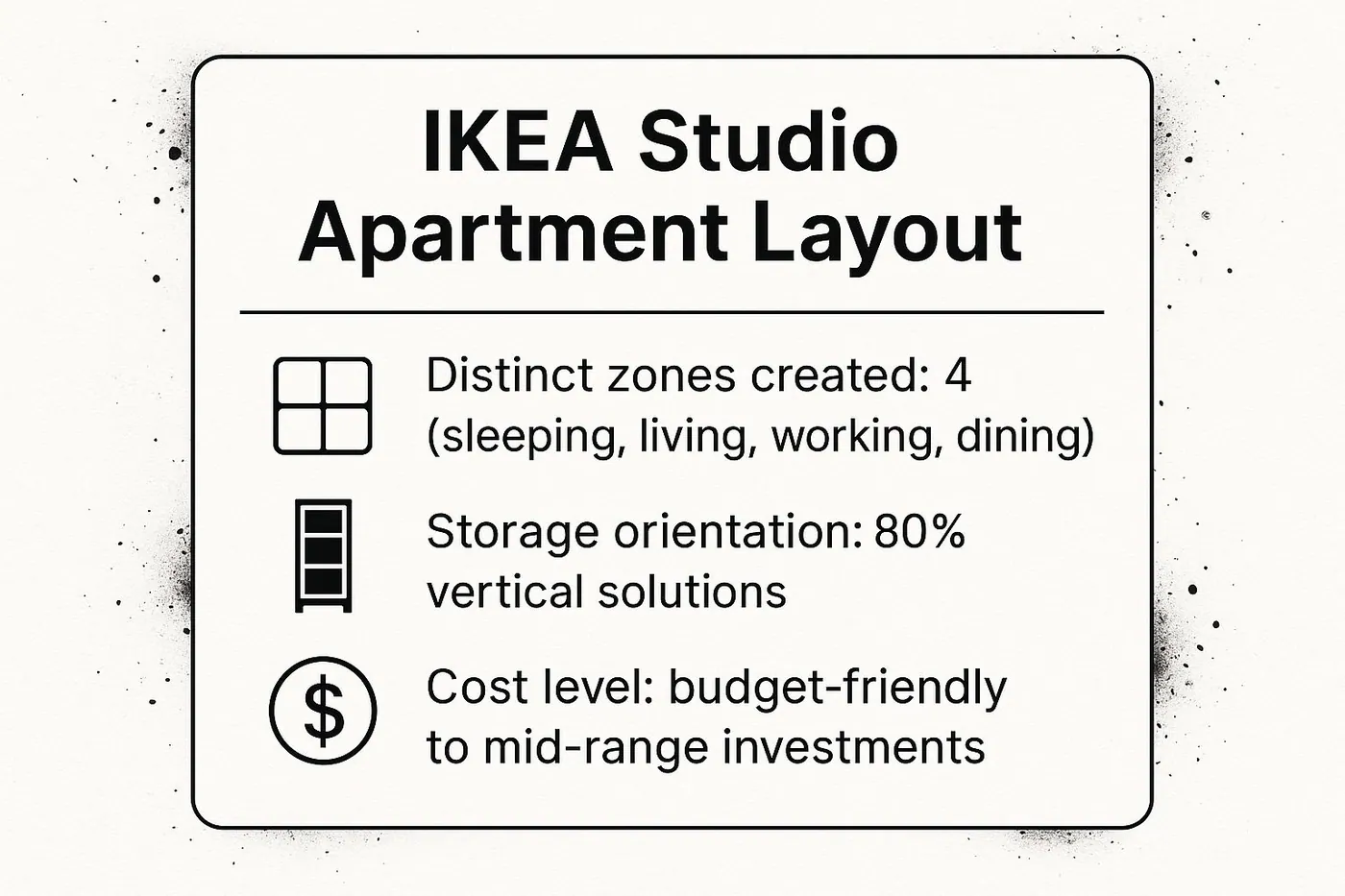 Infographic showing key data about The Ikea Studio Apartment Layout