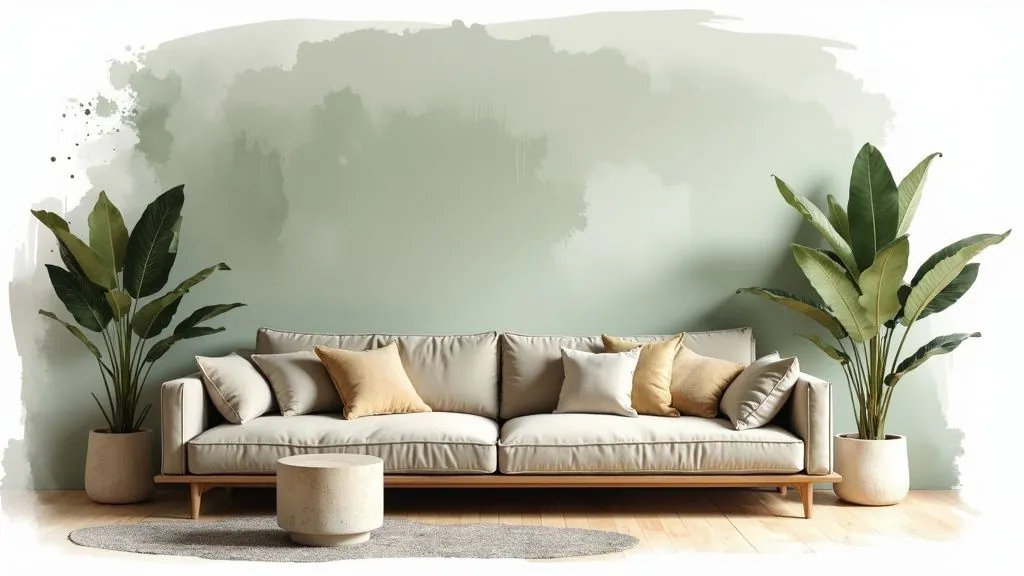 A serene living room decorated with muted colors and natural textures.