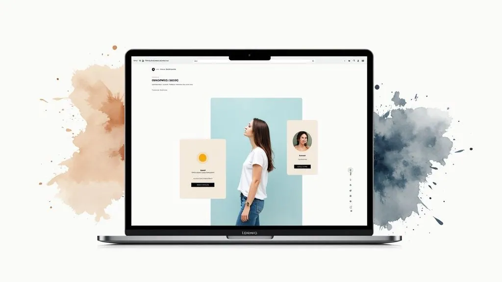 A minimalist website layout featuring muted colors for the background and interface elements.