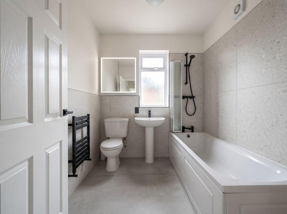 A bathroom redesigned by Roomagine, with restyled tiling and fixtures