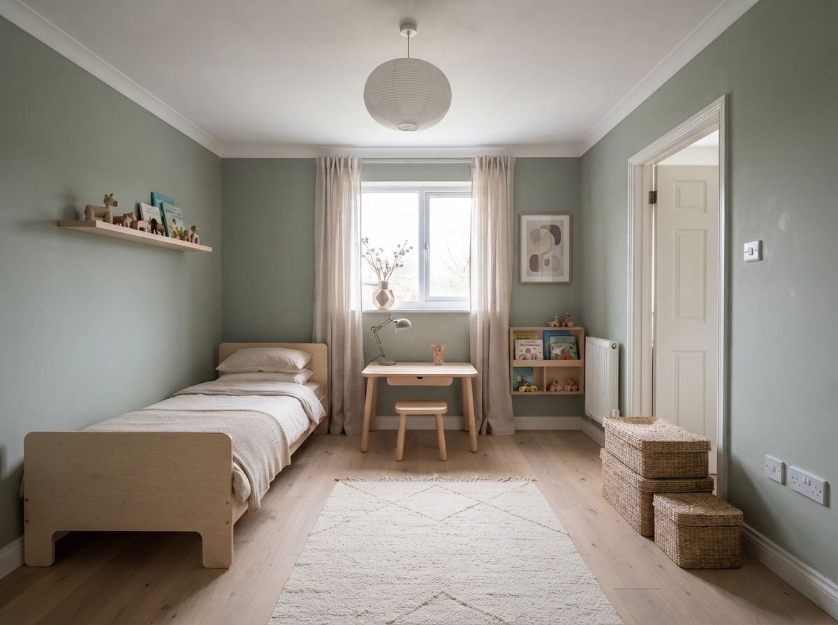 A children's room redesigned by Roomagine, with storage and a play area