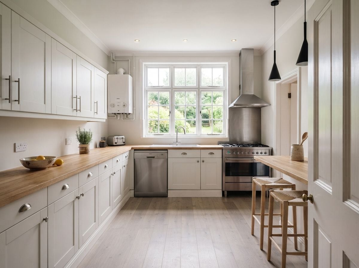 A kitchen redesigned by Roomagine, with restyled cabinet fronts and worktops