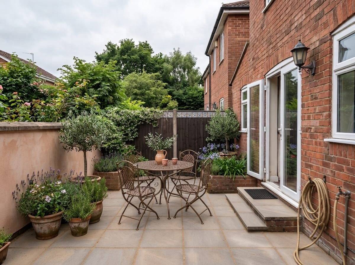 A patio redesigned by Roomagine, with outdoor seating and planting
