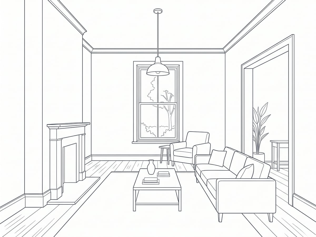 A hand-drawn sketch of a room