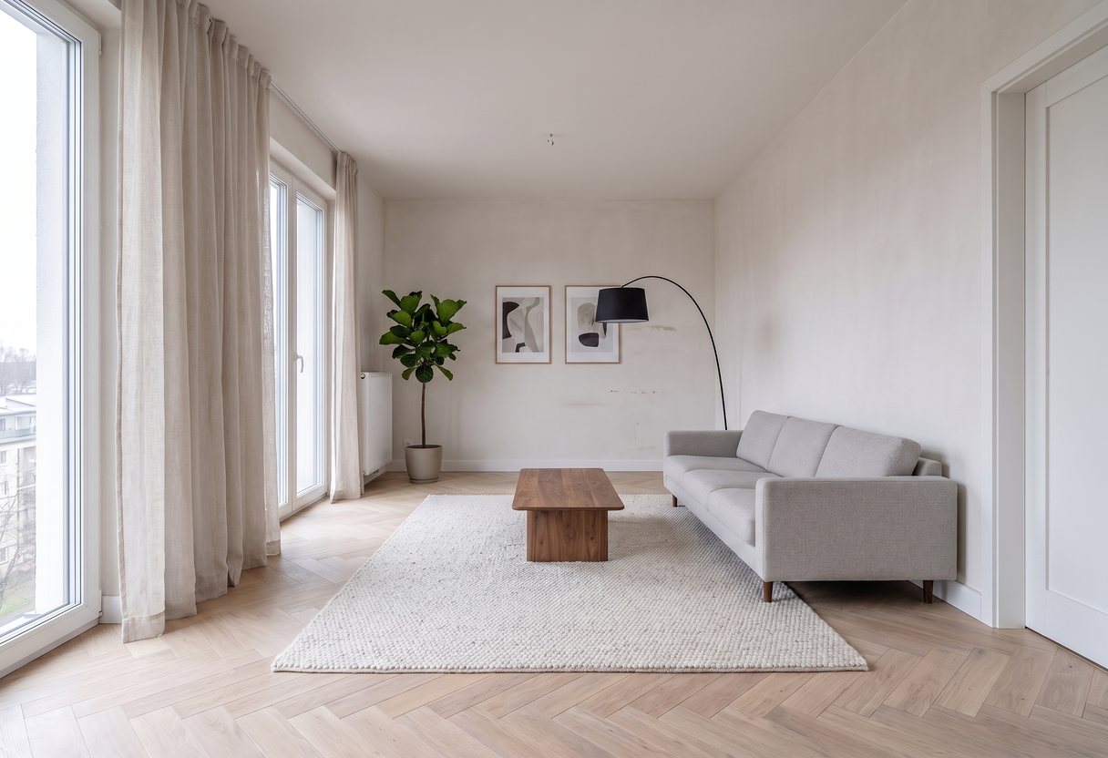 The same empty room virtually staged with furniture by Roomagine